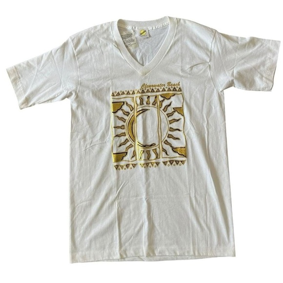 white and gold graphic t-shirt. Sun and moon design #sunshirts #sun #anaheim - Picture 1 of 7